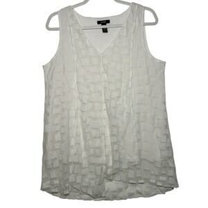 Alfani Womens White Textured Square Overlay V Neck Sleeveless Top Size M